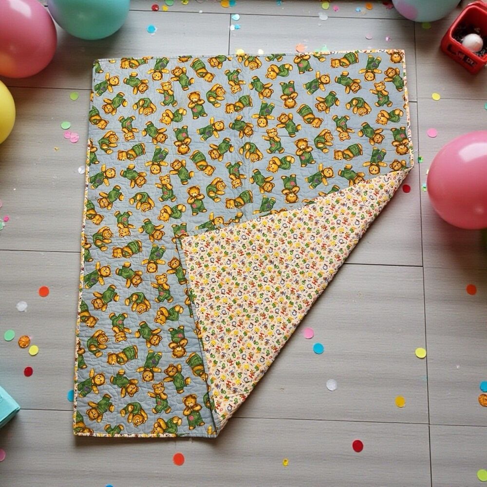 Handmade Baby Quilt New 36”x42” Reversible Teddy Bears